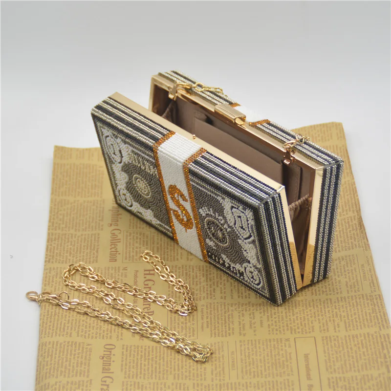 
Manufacturer new design money bag purse rhinestone beaded billion handbag party evening clutch ladies 2020 