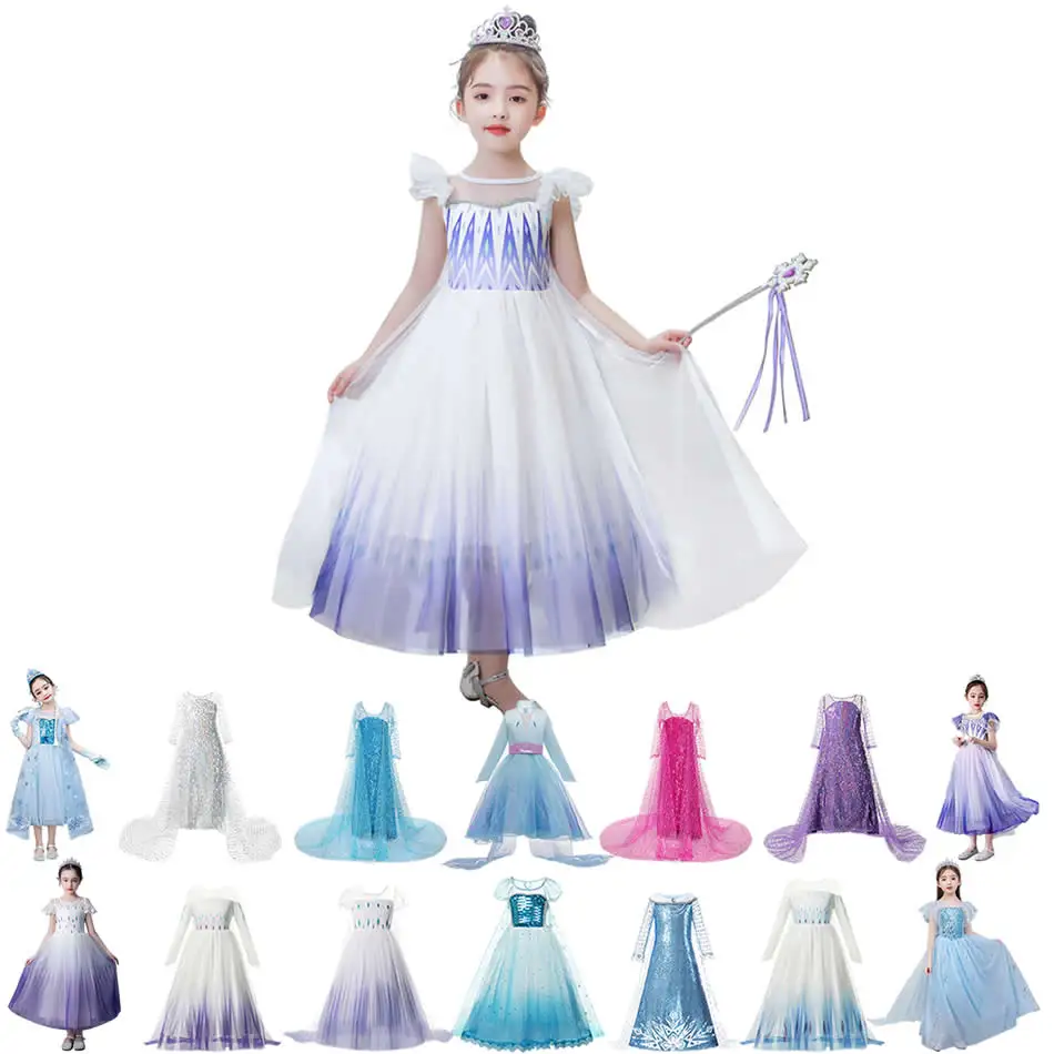

Elsa Princess White Dress Kids Snow Queen 2 Cosplay Dresses New Movie Sequin Lace Fancy Costumes Halloween Party Gown Dress, As picture