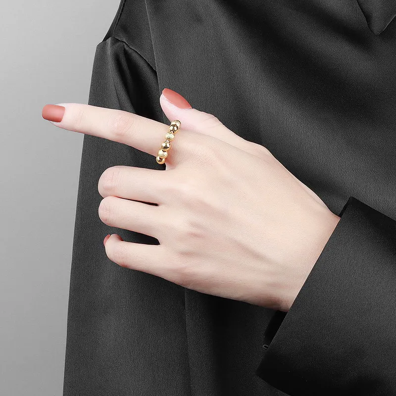 

New anti stress anxiety ring rotating ring with bead single adjustable opening ring female wholesale, Steel color, gold color