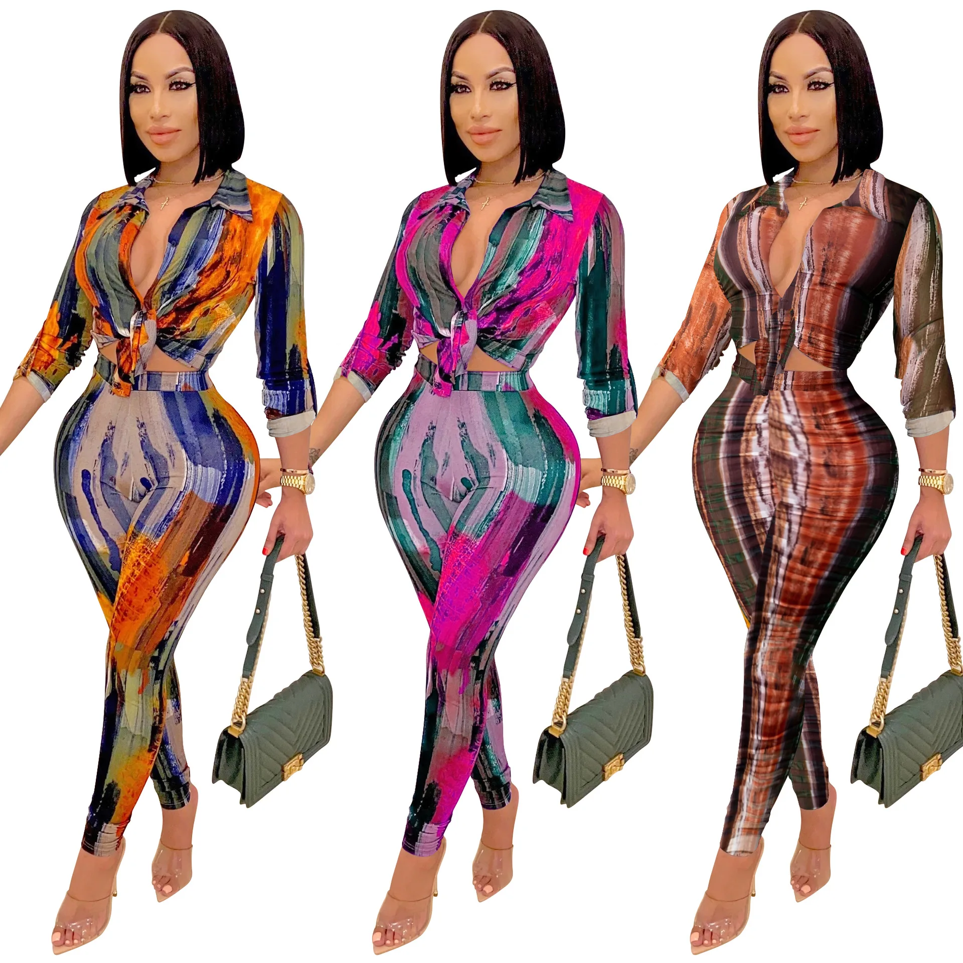 

X51094 - Pants And Top Casual Long Sleeve Printed Women Two Piece Set