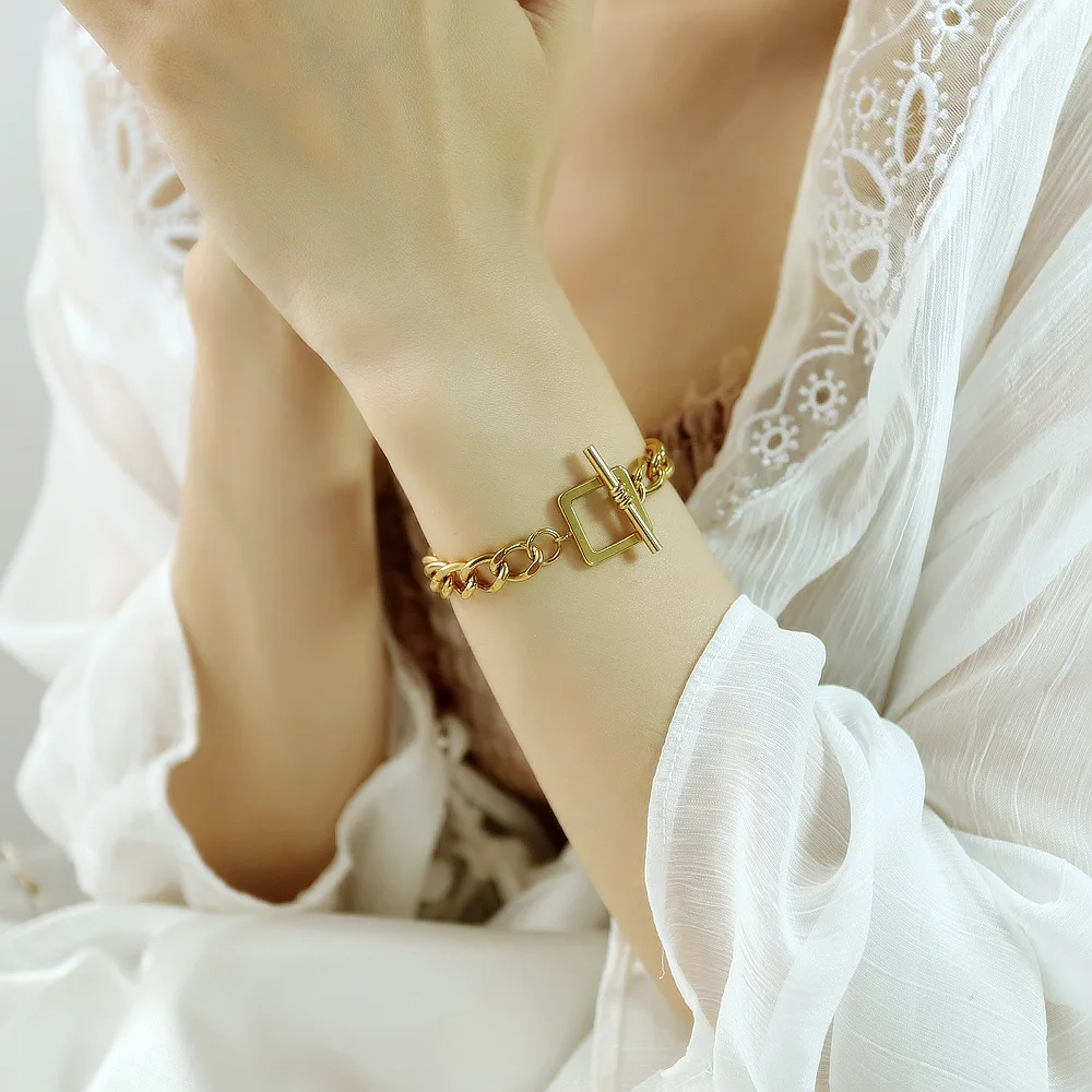 

Tar gold plated stainless steel hip hop cuban link chain bracelet for women