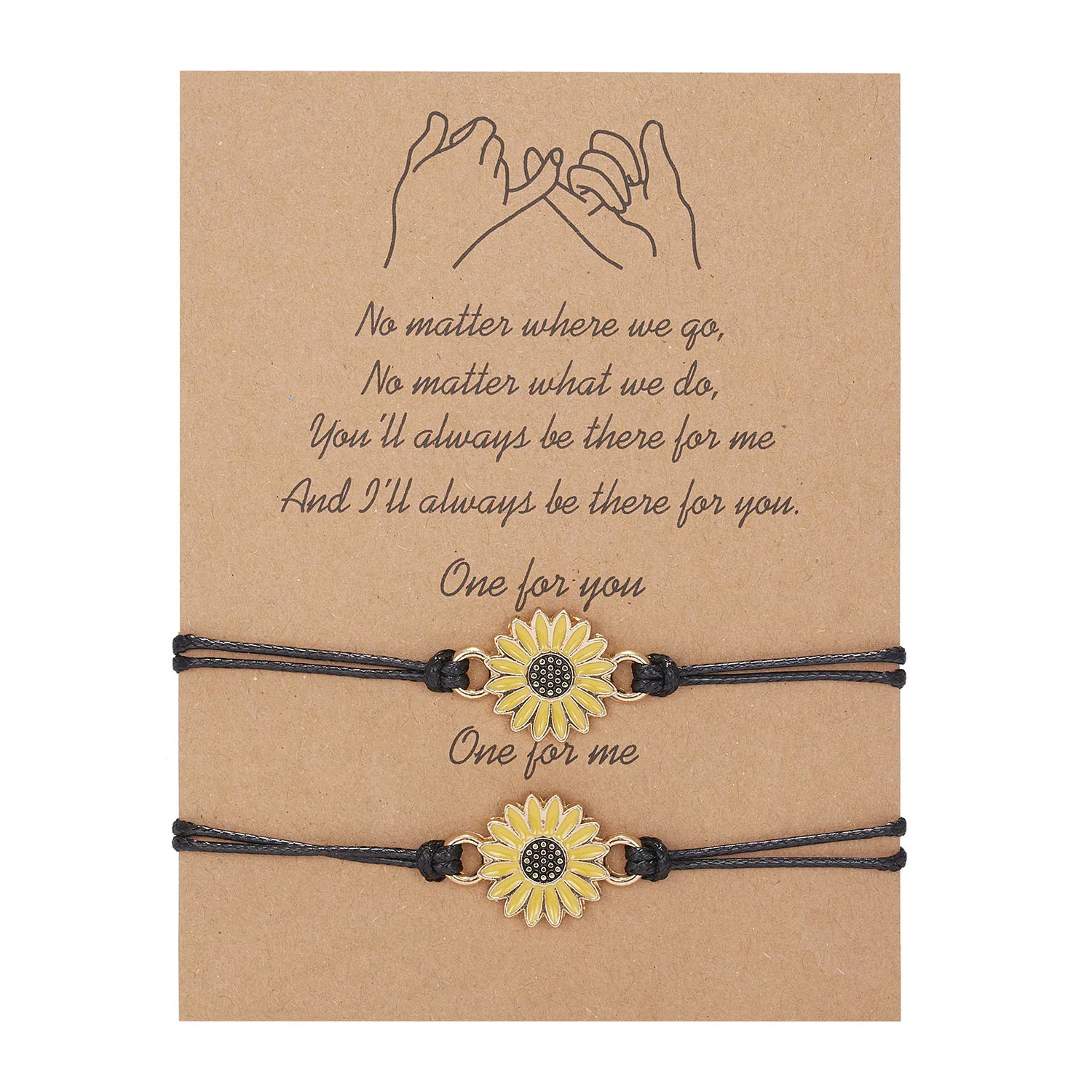 

Wholesale Hand Rope Sunflower Daisy Wax Thread Woven Couple Friendship Card Bracelet, Gold,silver