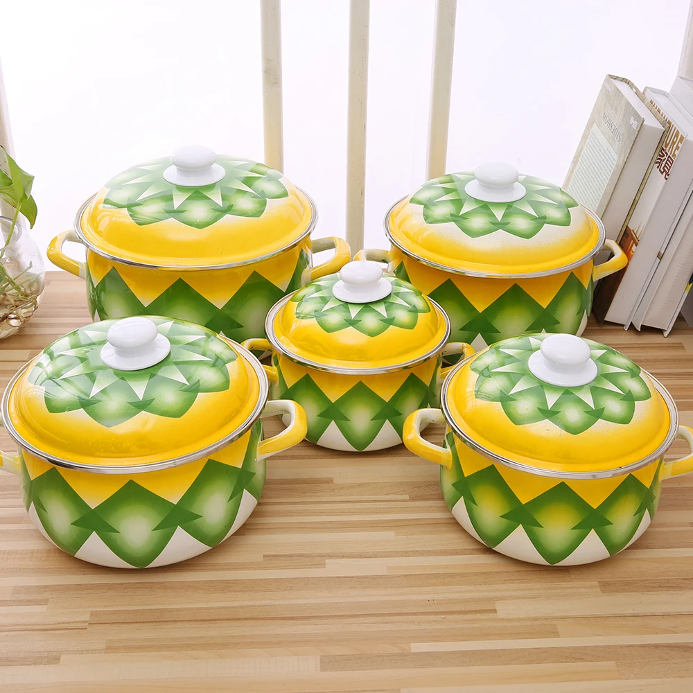 
High quality cooks 773DMY 5 pcs Kitchen pot enamel casserole cookware Enamel Cast Iron Cookware pot set promotion 