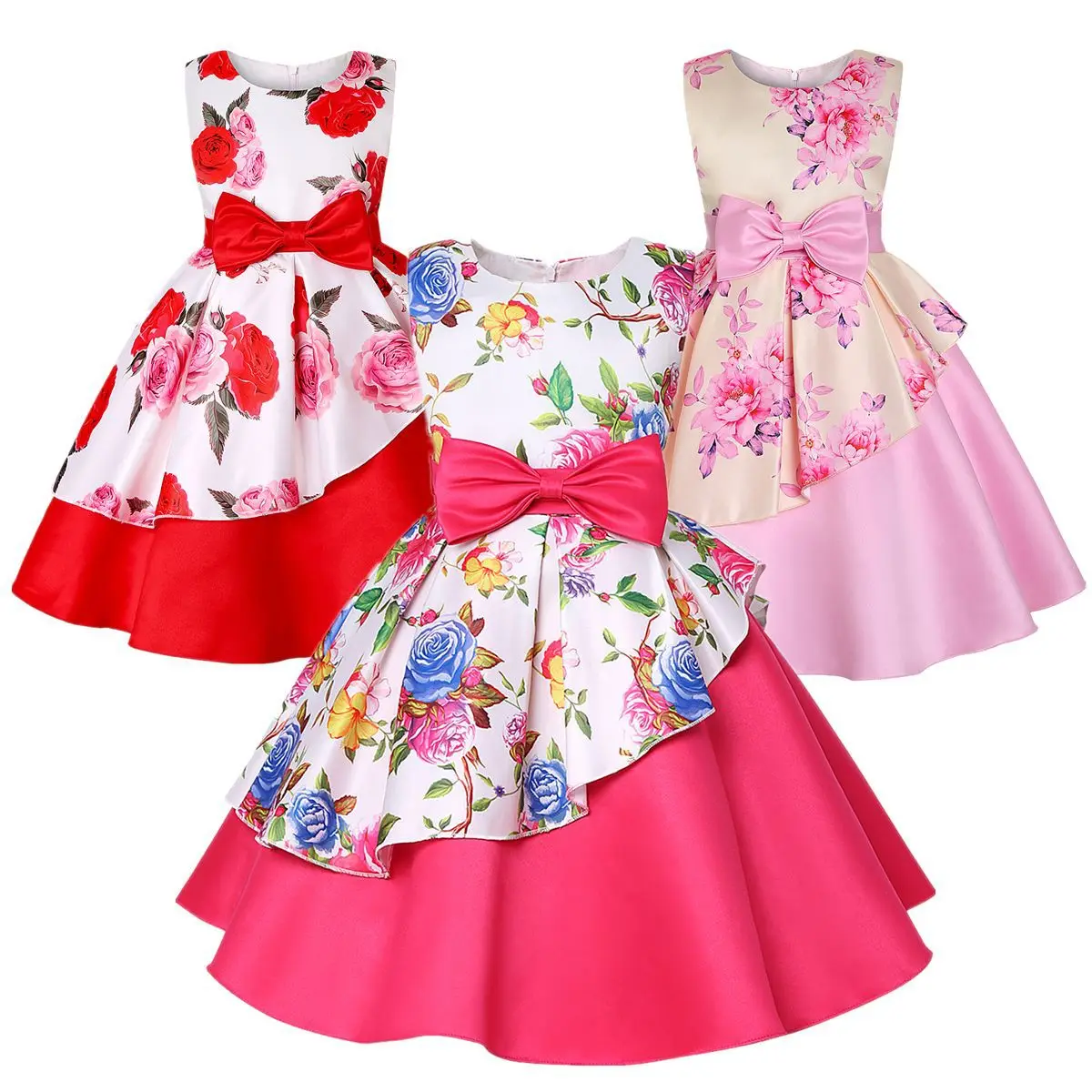

2021 Summer girl dress new children clothing print small flying sleeves lace baby dress Party Dress For Girl 3-8 Year