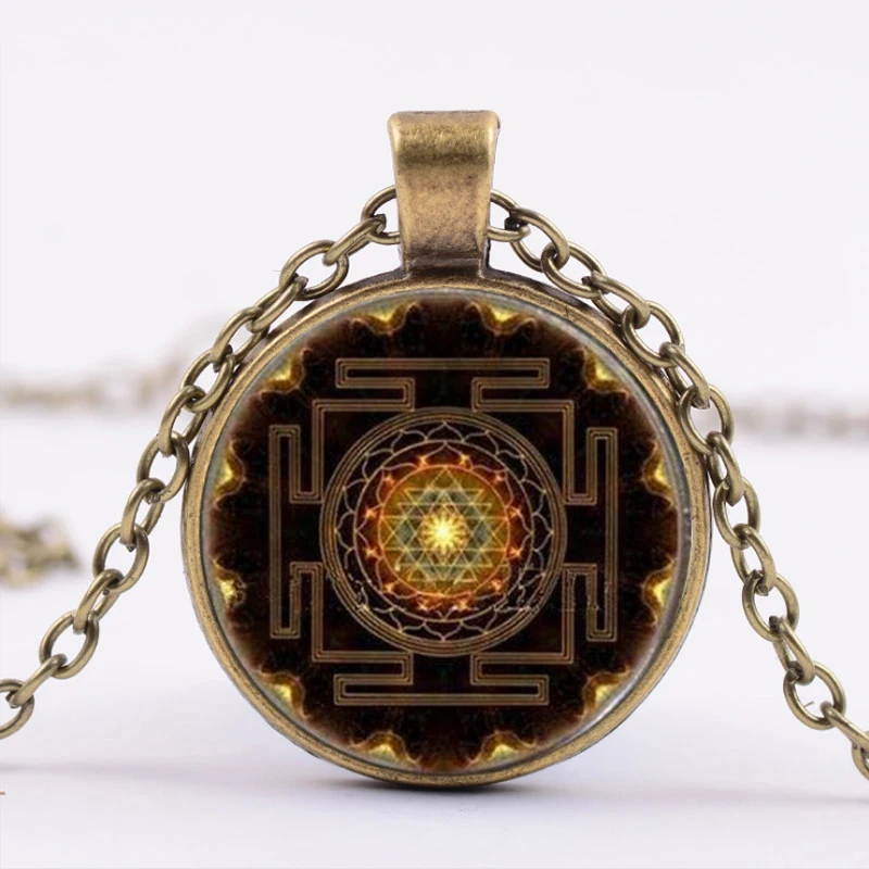 

Sacred Jewel Time Deluxe Vintage Pendant Mandala Sri Yantra Necklace, As picture show