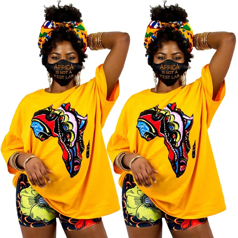 

Women Summer Colorful Print Yellow 2 Piece Set Short Sleeve T Shirt Biker Shorts Lounge Set Outfits For Womens Sweat Suits
