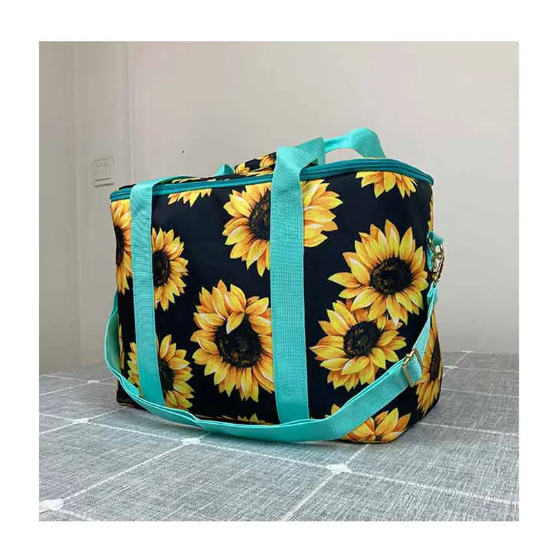 

Sunflower with mint strap insulated soft cooler lunch bag beach bag monogram BBQ beer seltzer cold tote bag picnic tote for girl