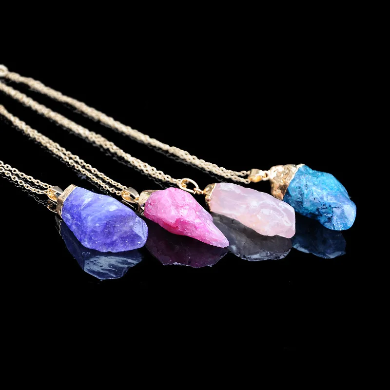 

Multi color Crystal Rough Stone Phnom Penh Single Ring Necklace Chain Accessories For Women, As picture