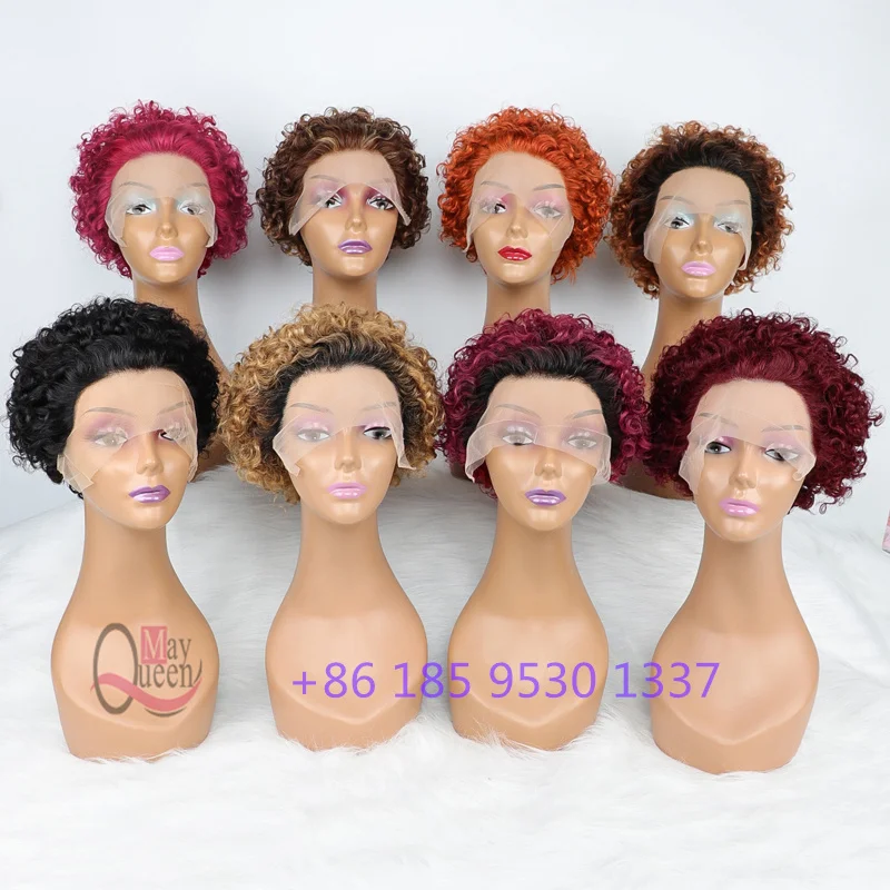 

2022 Hot Sale Pixie Cut Short Curly Bob Human Hair 13x1 Lace Wig For Black Women Virgin Hair Pixie Cut 100% Human Hair Lace Wig