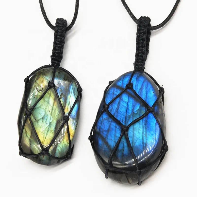 

Dragons Heart Labradorite Necklace Natural Stone Pendant Yoga macrame Necklace For Men Women, As pictures