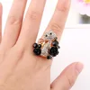 New Fashion Shiny Rhinestone Ring Cute Cat Ring With Two Rose Flowers Jewelry For Ladies