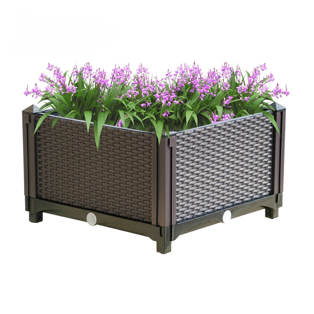 

HB-201 Outdoor plastic Raised Garden Bed deep Vegetable Planter Pots for Herbs Flowers Strawberry Grow, Black, brown