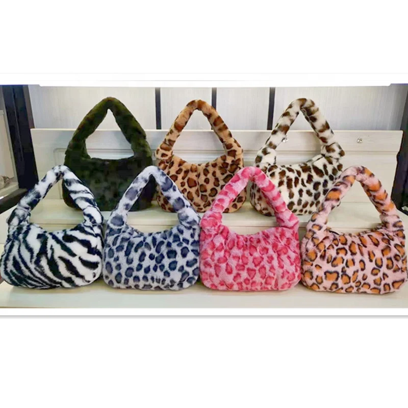 

ladies fur handbags Newly animal plush bags for women cow armpit stuffed fur tote purse solid hand bag, 34 colors