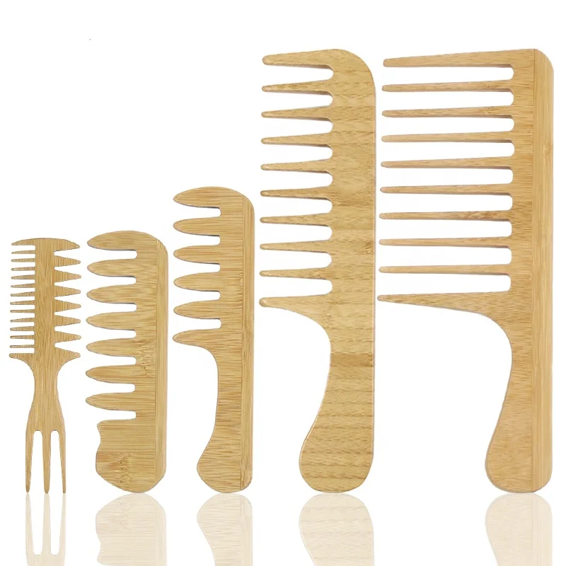 

Manufacturers wholesale selling beauty salons, bamboo comb oil head wide tooth comb five sets, Natural color