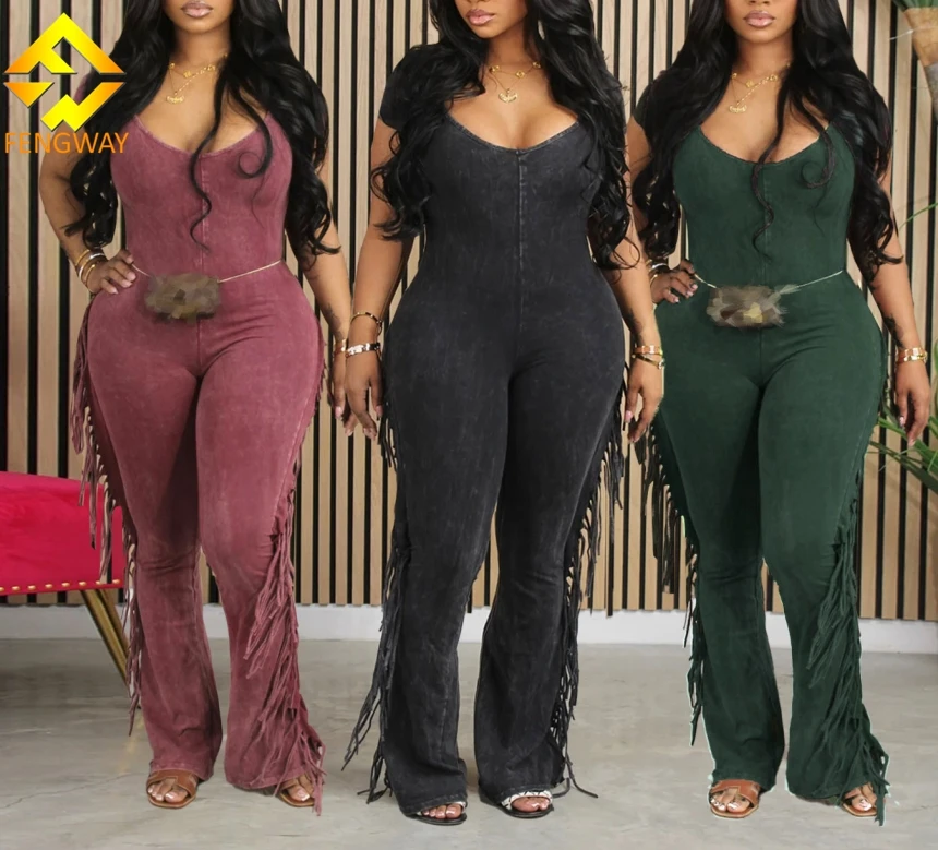 New Arrivals Short Sleeve V Neck Jumpsuits Tie Dye Print Bodysuits for Women One Piece Jumpsuits With Tassel