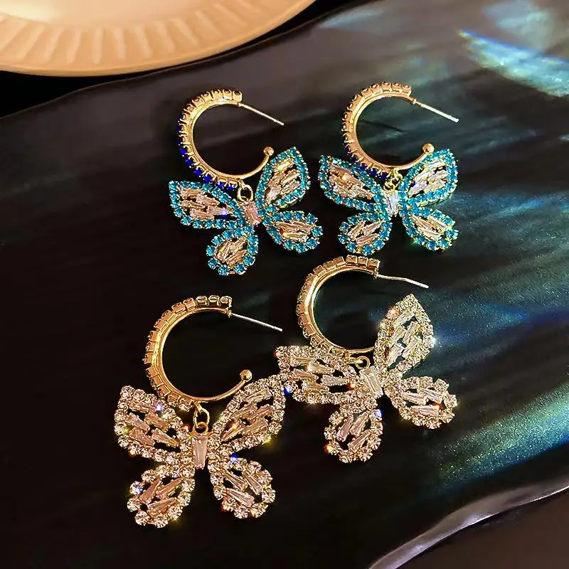 

Factory wholesale Korean style simple fashion full diamond zircon butterfly female earrings, Picture