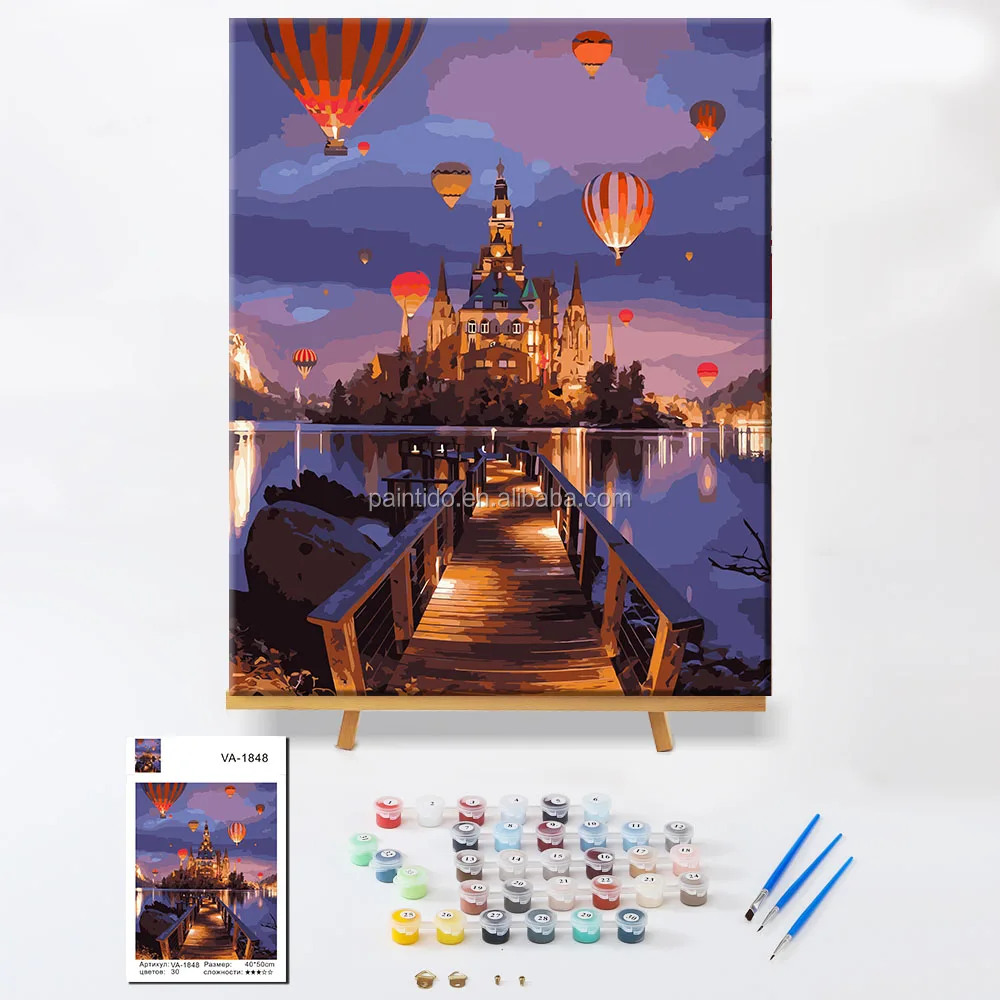 

Paintido castle balloon picture 3d art acrylic color paint set painting by numbers for adult