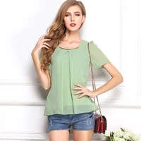 

2020 Latest Design Women Fashion Casual Short Sleeve Plain Color Summer Chiffon Blouse And Tops