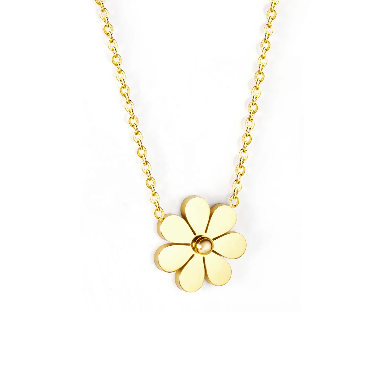 

14k Gold Flower Pendant Necklace Stainless Steel Jewelry Design with earrings for girls gift