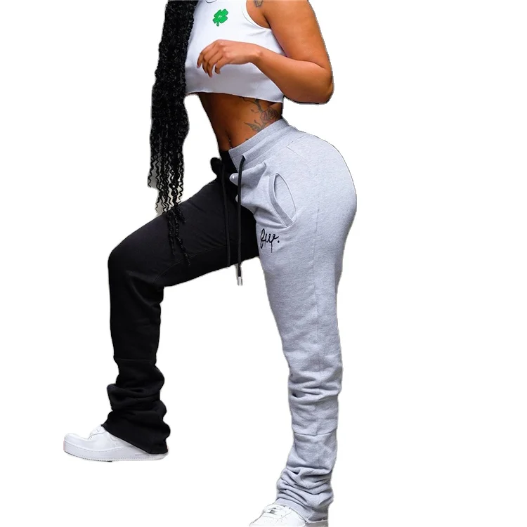 

High Waist Drawstring Sports And Leisure Color Matching Casual Ladies Stack Pants, Customized color