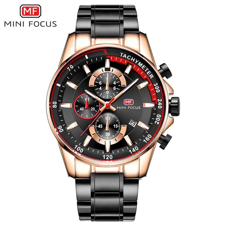 

MINI FOCUS MF0218G Men's Nice Quartz Watches Stainless Steel Strap Waterproof Men Black watch