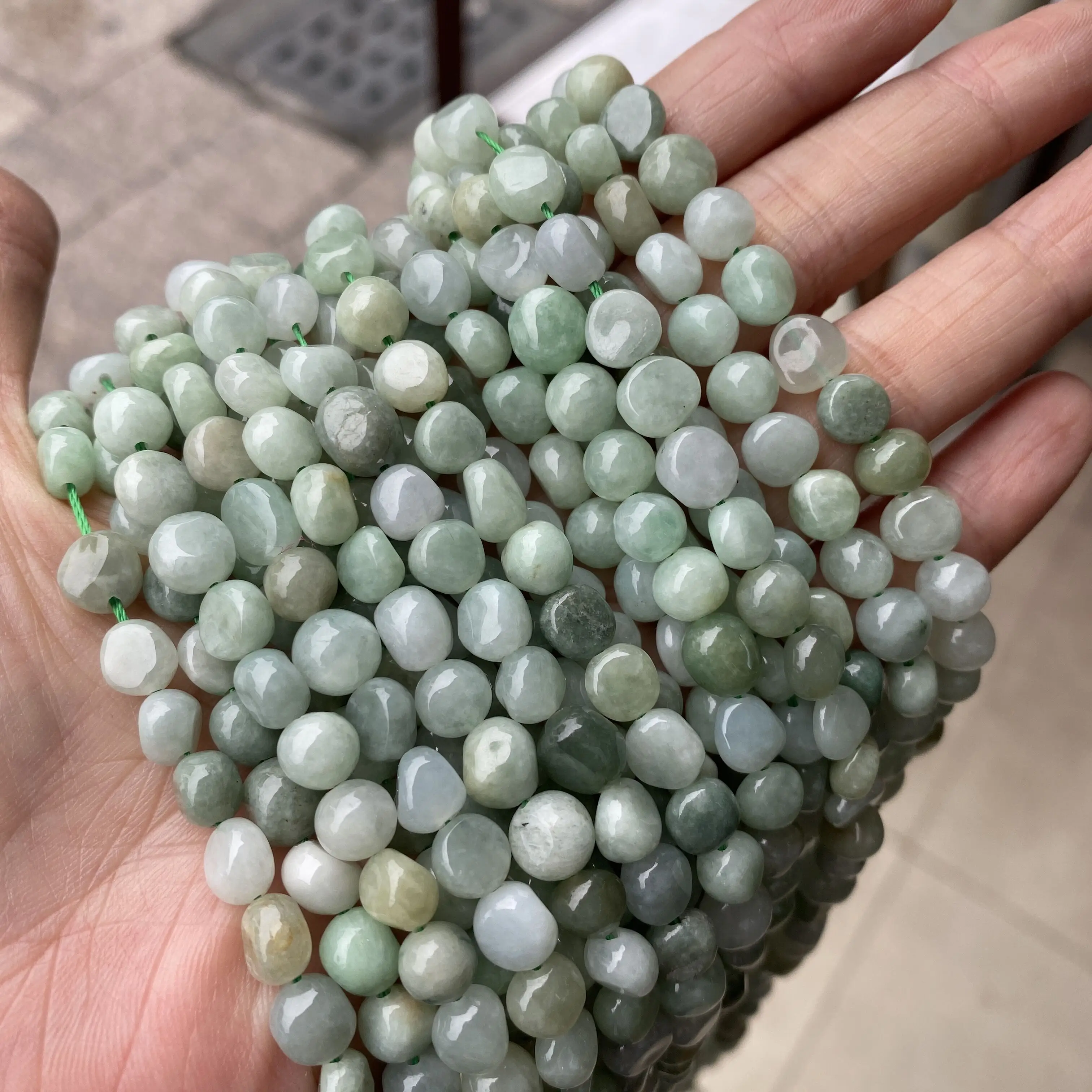 

Natural Myanmar Burma Green Emerald Jadeite Loose Round Irregular Chip Nugget Beads Strand Jade