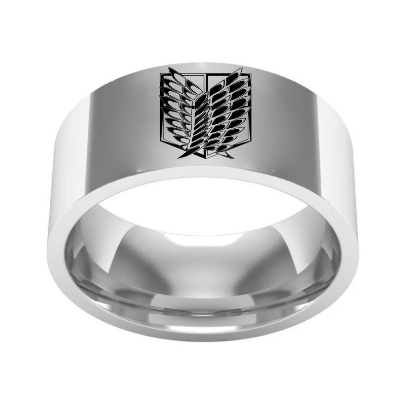 

In Stock Japanese Anime Investigation Corps Freedom Wings Logo Allen Attack on Titan Titanium Jewelry Ring for Women Men, Pictures