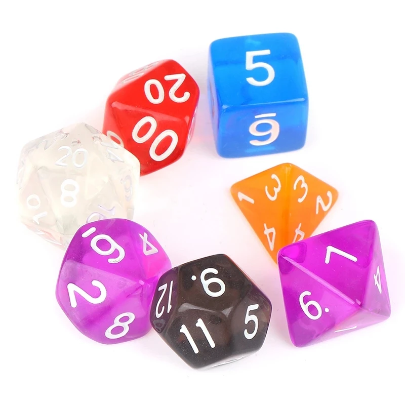 

7pcs/set DnD Polyhedral Dice Set of D4 D6 D8 D10 D% D12 D20 for Dungeons and Dragons DND RPG MTG Games, Colored