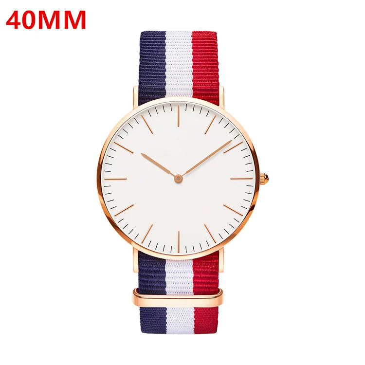 

OEM Custom Logo Private Label Watch Classical Rose Gold Case Nylon Canvas Band 40MM 36MM Super Thin Simple Minimalist Men Watch