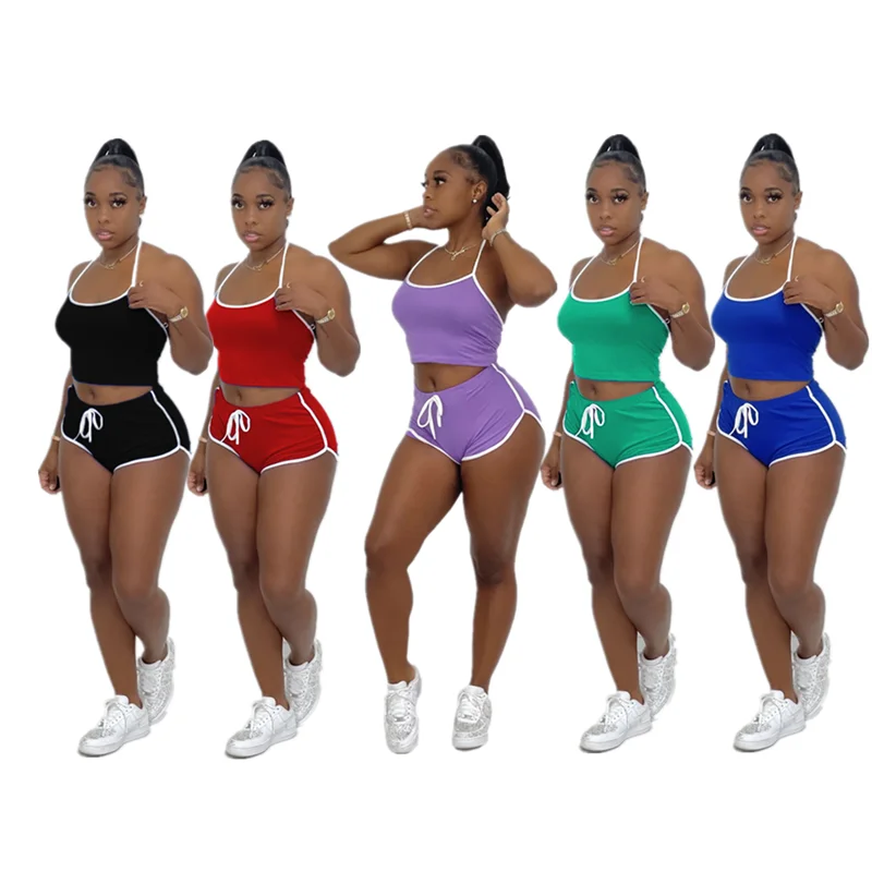 

Sleeveless Womens Tracksuits 2 Piece Set solid color 2pcs short pants set Yoga Gym Sport Wear Two Piece Short Set Women Clothes