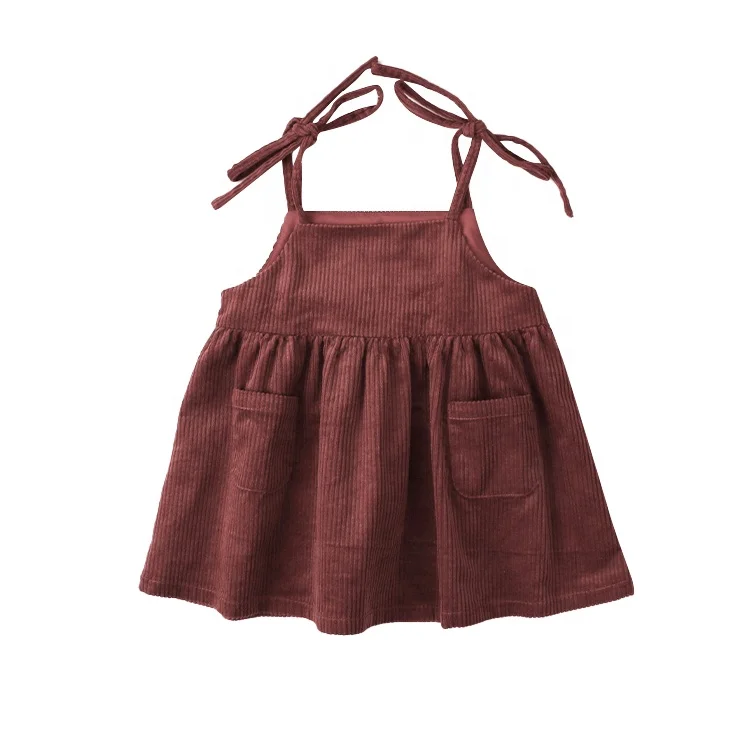 

Spring Fall Boutique Kids Infant Baby Girls Corduroy Jumper Skirt Brown Solid Color Suspender Frocks Skirt with Pockets