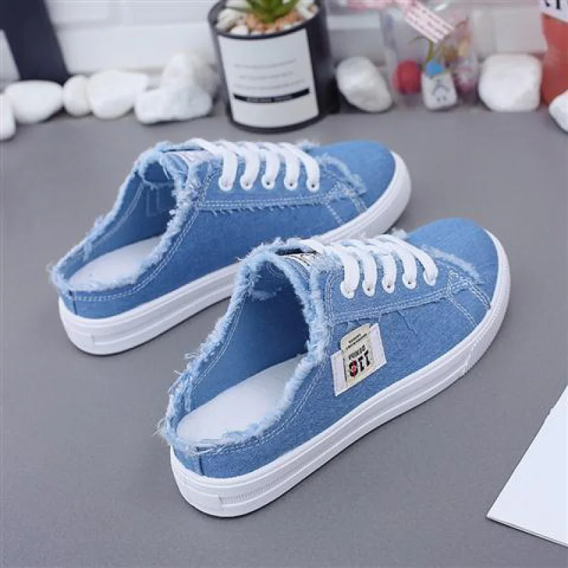 

Spring 2021 fashionable canvas women's shoes flat bottomed leisure Street fashionable, Black/white/blue