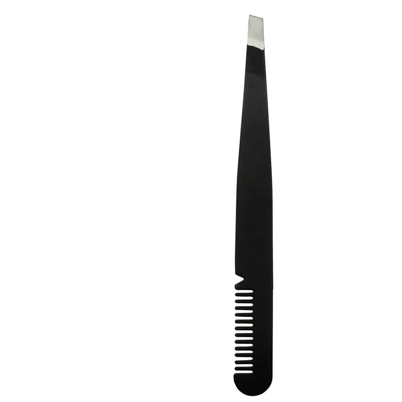 

High Quality Private Label Black Stainless Steel Eyebrow Tweezer with comb