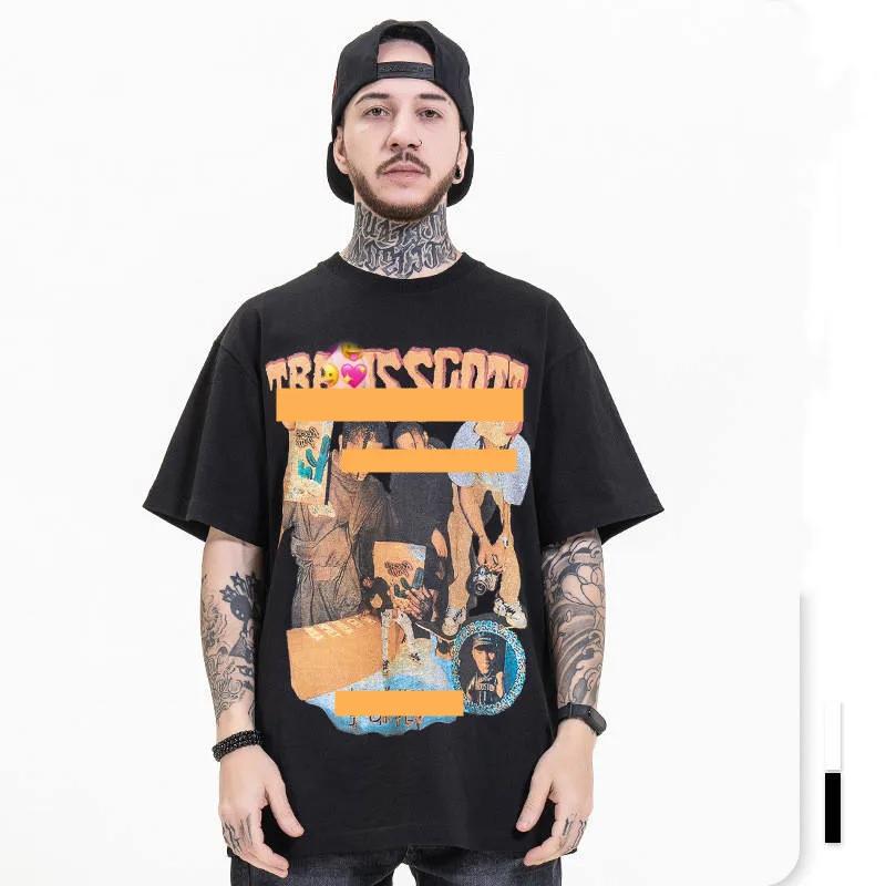 

2023 Street Fashion Hip-hop Character Print Oversize Short-sleeved T-shirt
