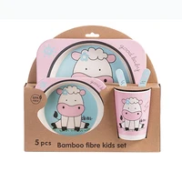 

Amazon Top Seller 2020 Factory New Idea Design Eco friendly Bamboo Fiber Creative Cartoon Children Tableware 5 PCS Cup Plate Set