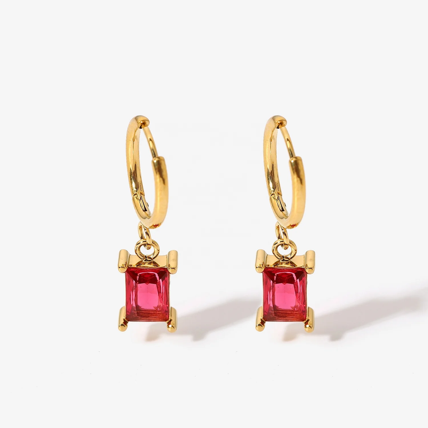 

18K Gold Plated Stainless Steel Square Zircon Pendant Earrings Fine Jewelry, Customized color