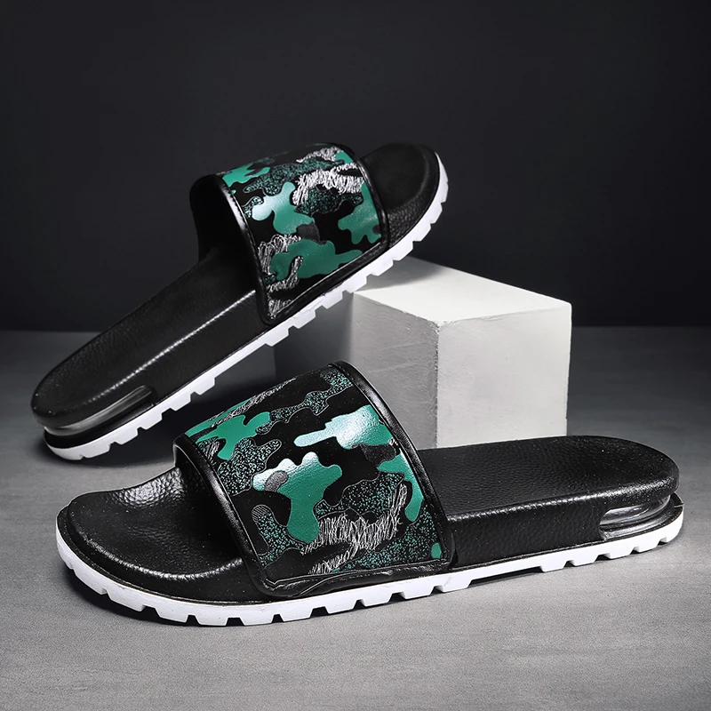 

Men Pvc Blowing Outsole Rubber Summer Slides House Digital Printed On Kids Insole Prints Air Cushion Sandals Slippers