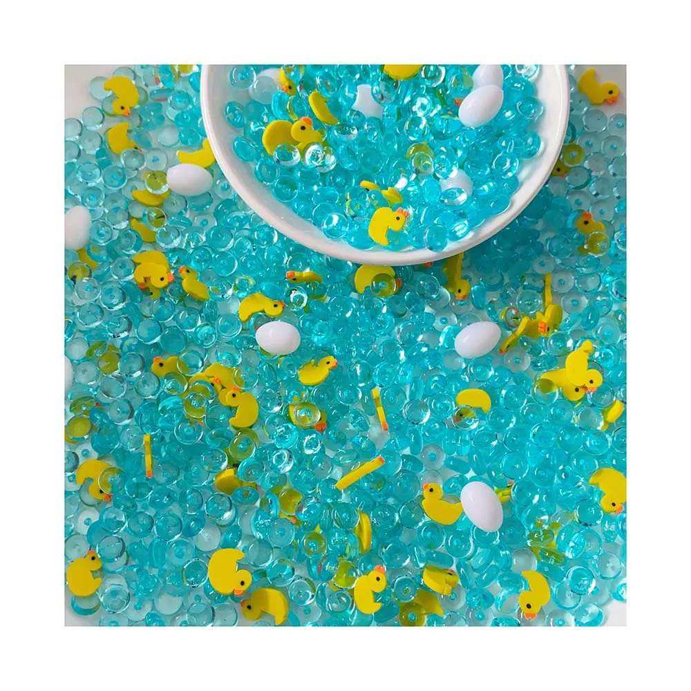 New Kawaii Ocean Sea Themed Polymer Clay Slice Sprinkles Lovely Yellow Duck White Eggs With Blue Stones Mix for Slime Decor