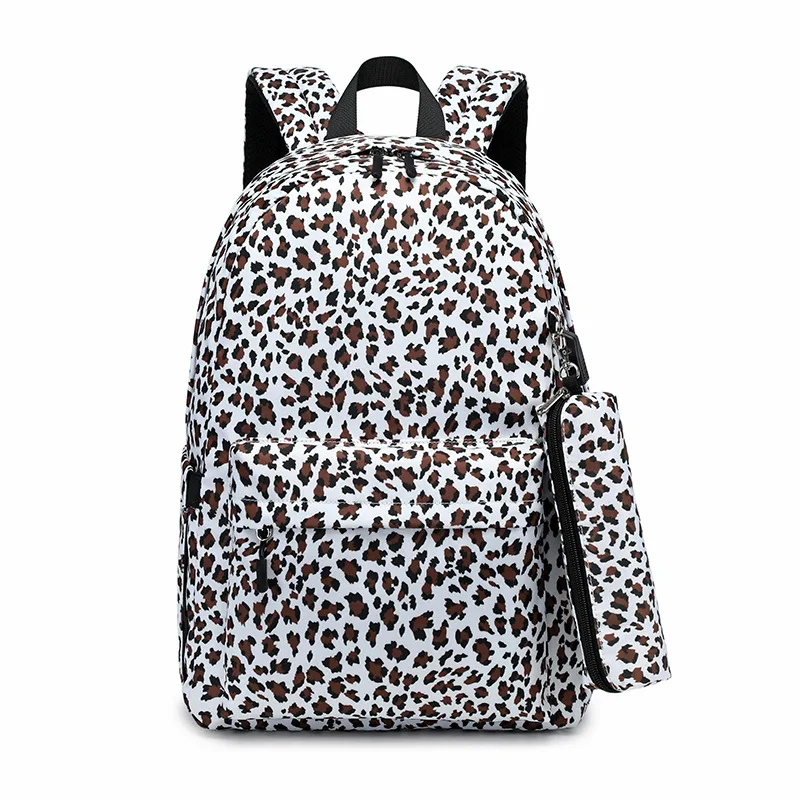 

Wholesale 3 Piece Girls School Bags Kids Women Backpacks Leopard Print Backpacks bag Women Travel Backpacks with USB, Blue, black, pink, brown