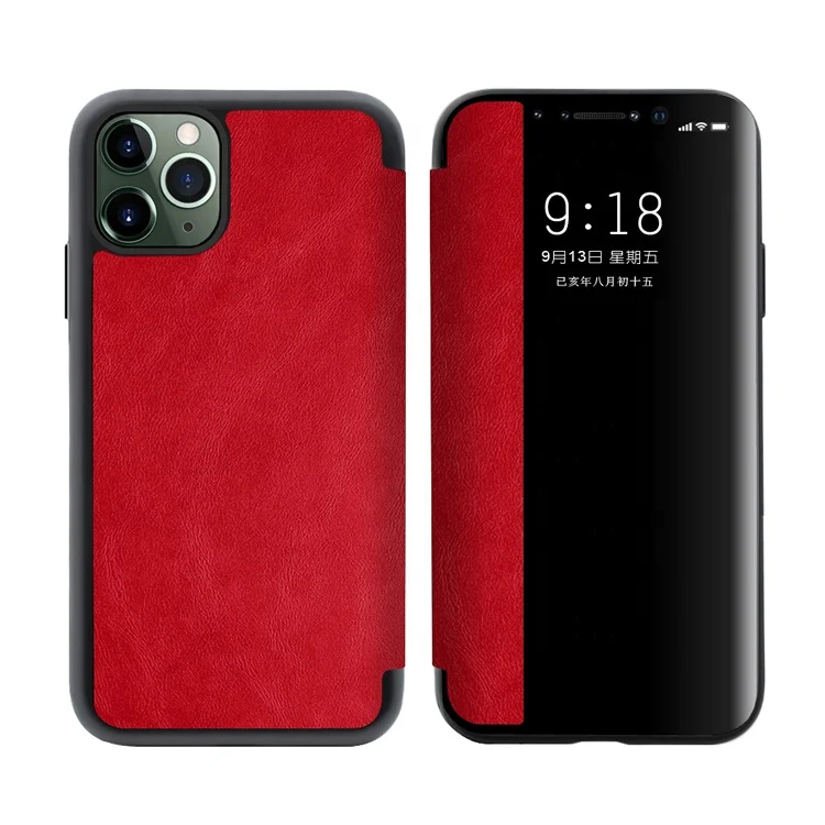 

2020 New Trending Cowhide Leather Flip Matted Translucence Cellphone Case for iPhone 11 12 Accessories, Multi colors