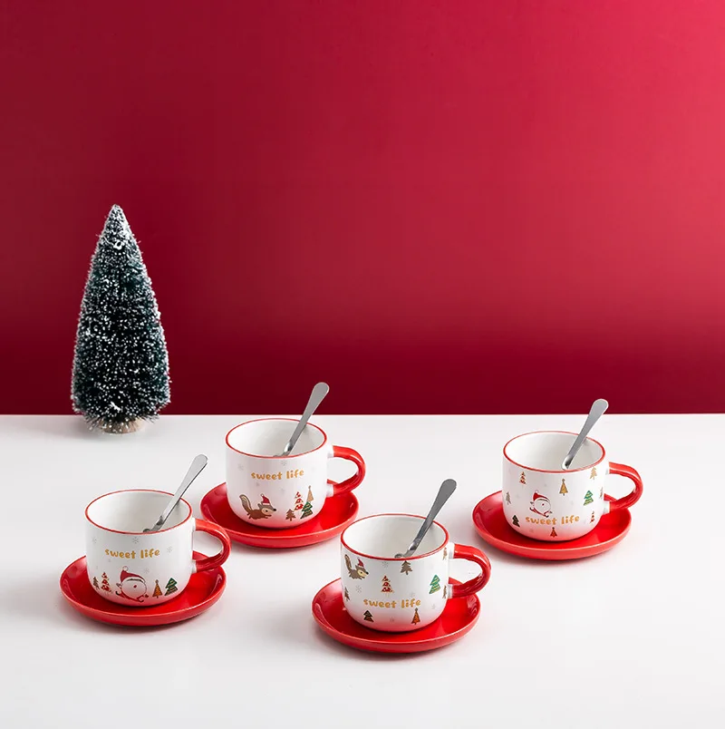 

New arrival cute Christmas mug home cafe cup and saucer for gift set, Red