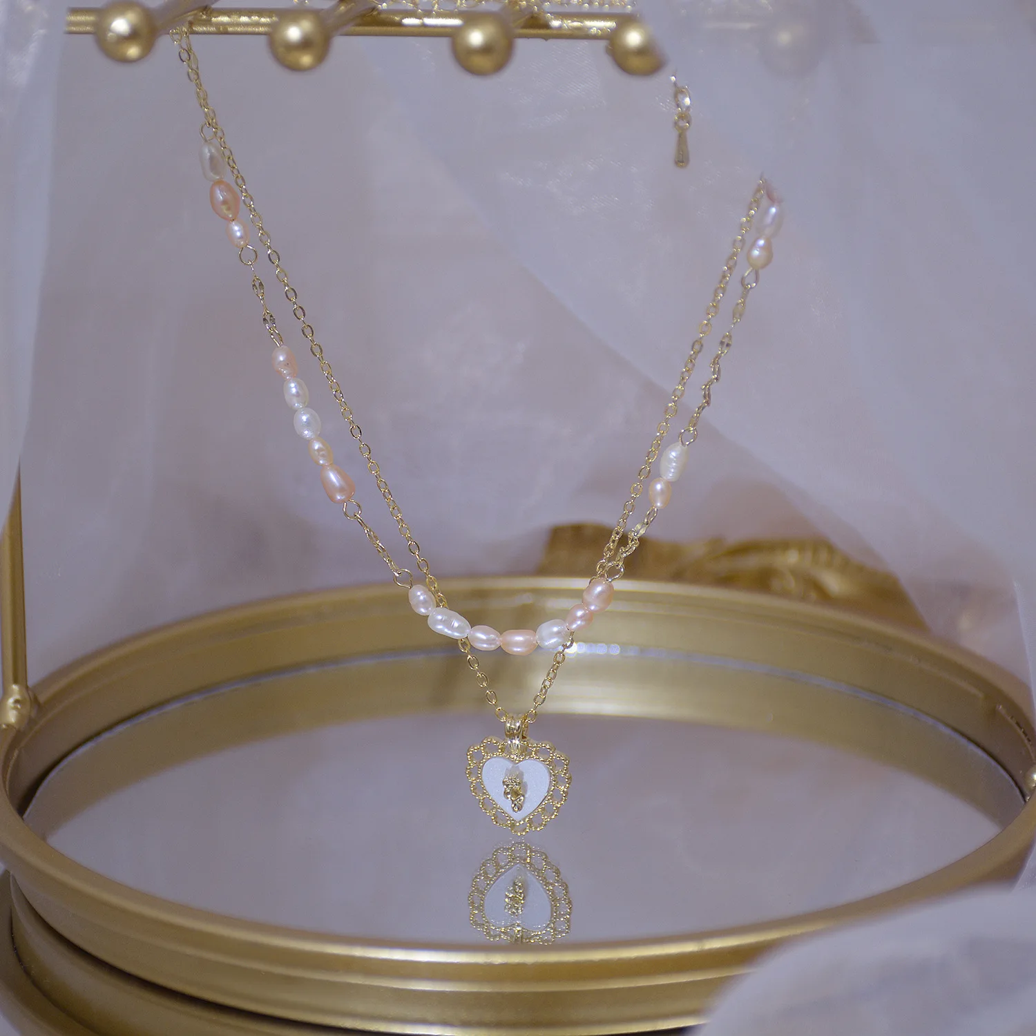 

Temperament natural freshwater pearl necklace love two sets of collarbone chain necklace for women