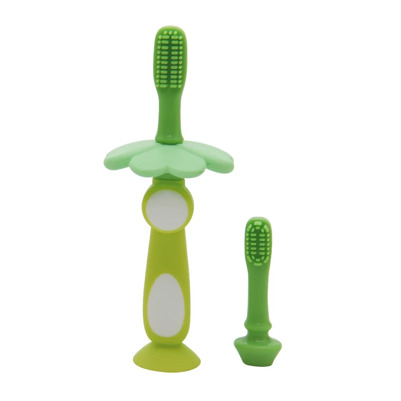 

LULA Beauty Silicone Baby Infant Training Toothbrush Safe Chew, Green pink blue