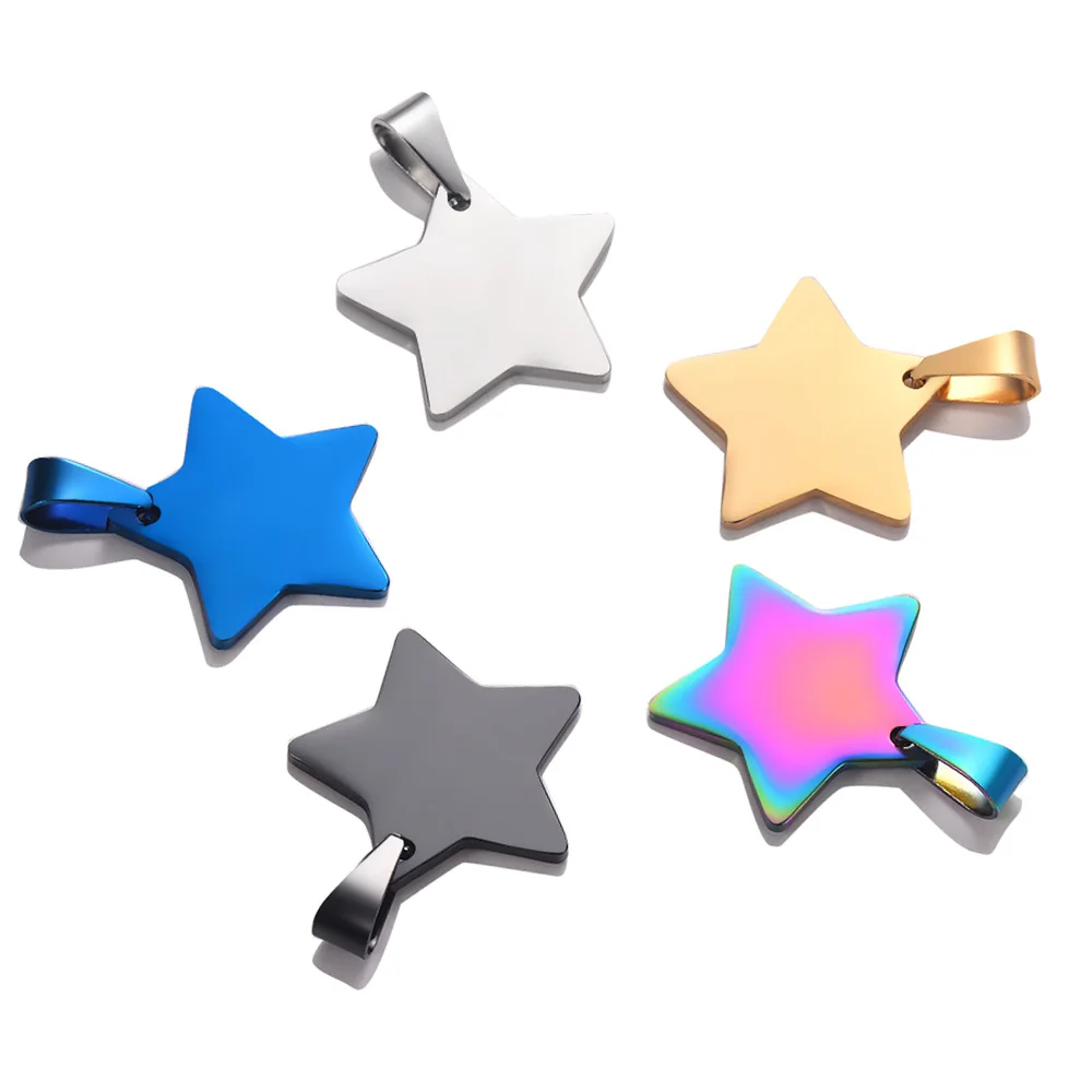 

DIYJewelry Finding High Polished Accessories Custom Laser Engravable Blank Stainless Steel Star ID Dog Tag Pendant Charm, Gold,silver, ,blue,black,rainbow