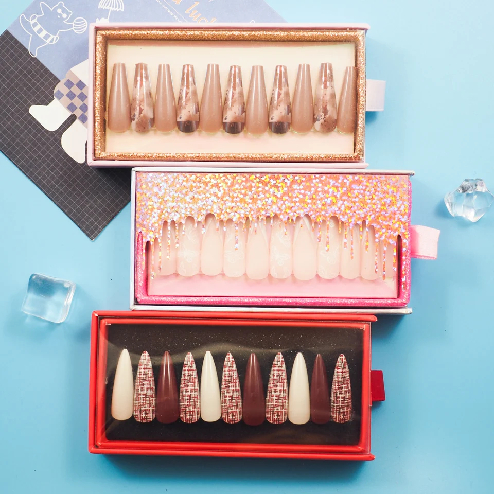 

Packaging Boxes Long Ballerina False Nails Almond Shape Pointed Long Press on Nail