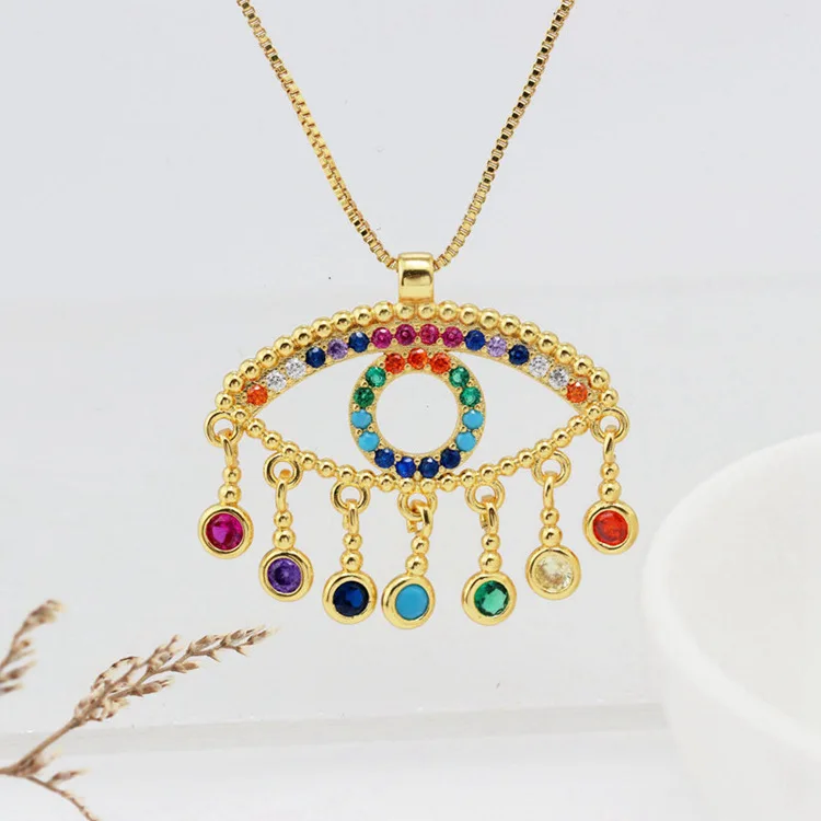 

Hot Selling 18k Gold Multi Color CZ Eye Necklace Turkey Exquisite Charm Necklace for Women