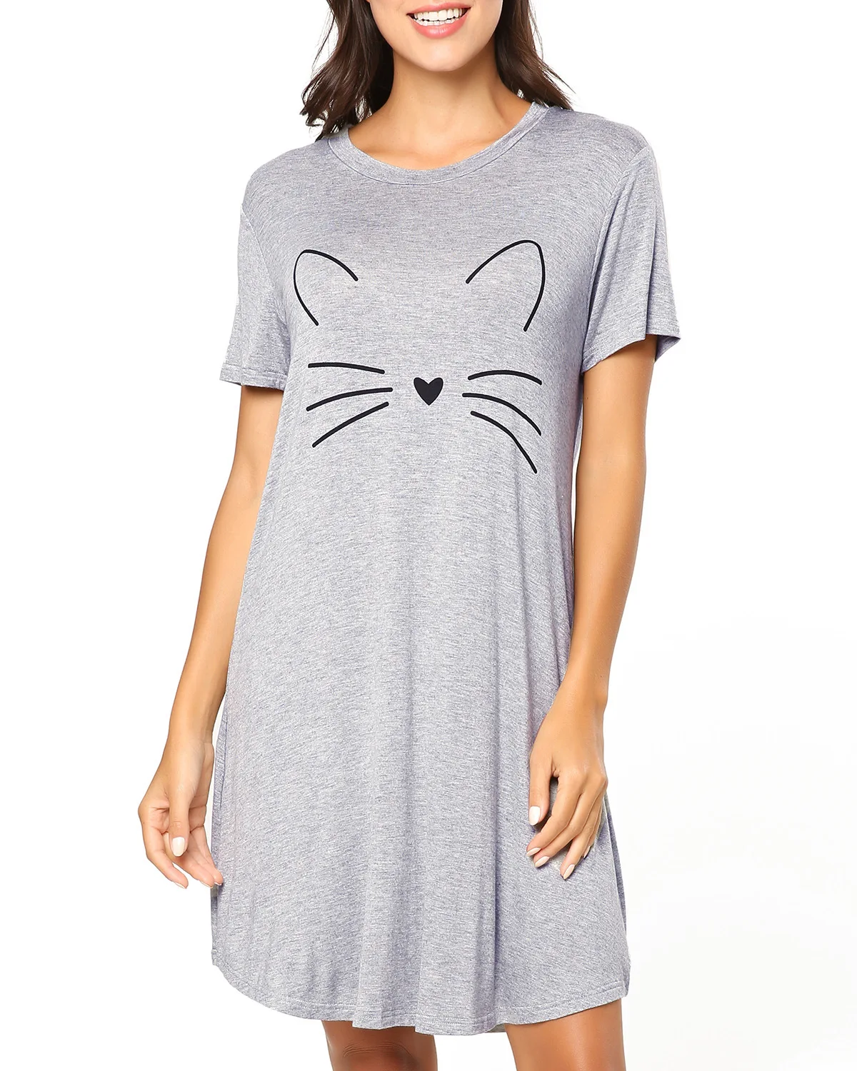 

2021 new arrivals cat suit pajamas Fashion Short Sleeve Casual Cartoon Print Comfy Nightgown casual dresses, Picture shows