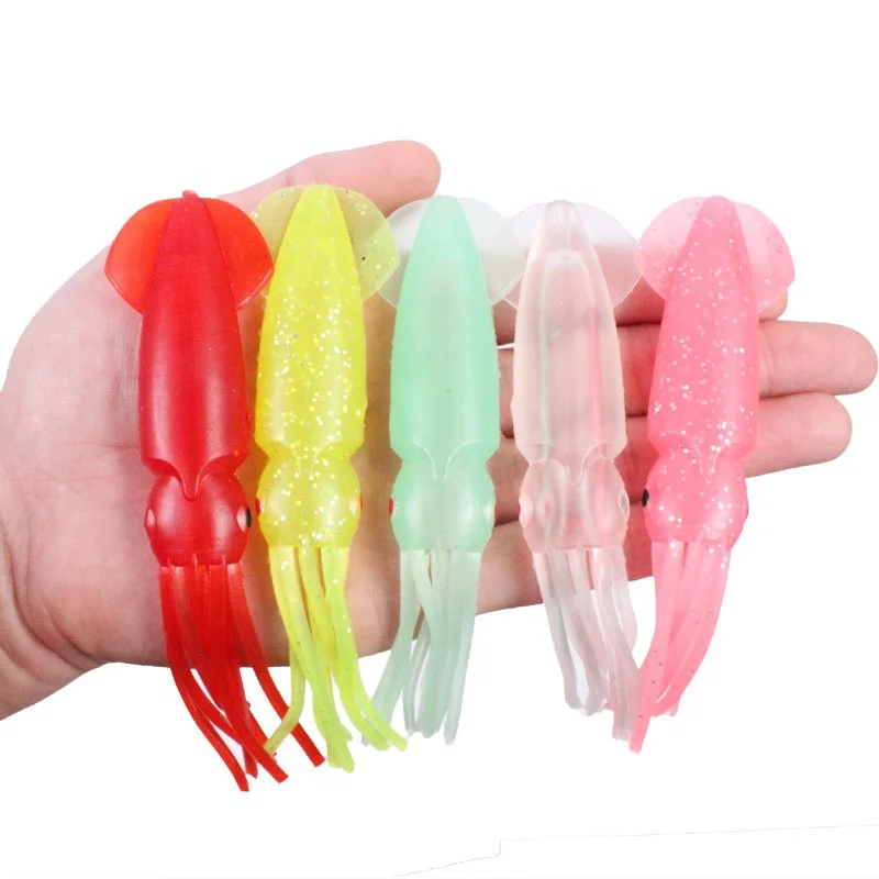 

In Stock colorful squid shaped 12.5cm 8g soft fishing lures bait luminous lure soft lure for ocean beach fishing, 5 colors