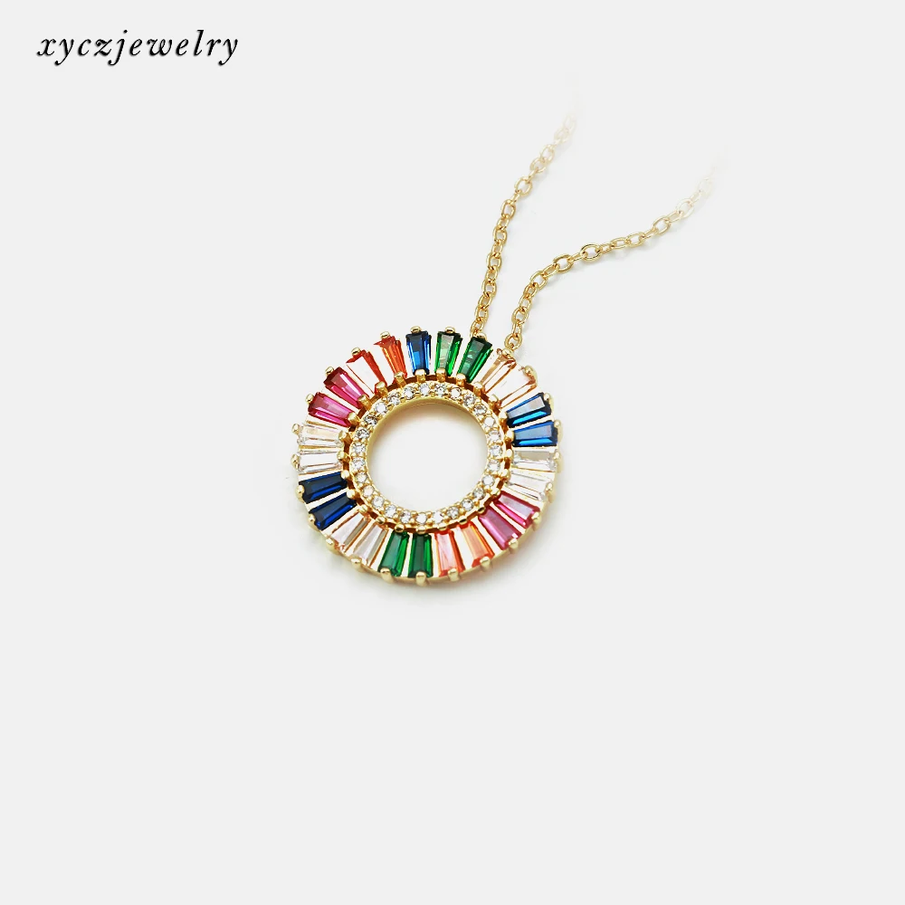 

2021 brasil Jewelry Gold-plated Colourful Charm Rainbow Zircon Round Pendant Necklace
