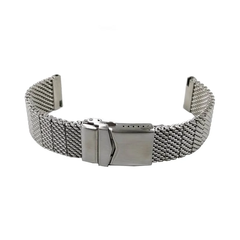 

High-quality stainless steel removable adjustable men 22mm quick-release shark mesh watch band strap with solid deployment clasp